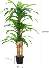 Outsunny Dracaena Artificială cu 66 de Frunze Mușchi Plantă Artificială pentru Decorațiuni Grădină Balcon Birou Living Ø20x160 cm Verde | Aosom Romania