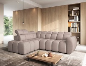 Colțar maro deschis extensibil/cu spațiu de depozitare cu tapițerie din țesătură bouclé (cu colț pe partea stângă/în formă de ”L”) Falconn – ELTAP