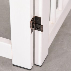 Grilă pentru câini PawHut cu picioare de susținere 204 x 75 cm din lemn, Grilă de protecție pentru câini cu uși pentru scări, uși, bucătărie, hol, 4 panouri, Alb | Aosom Romania