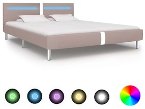 280864 vidaXL Cadru pat cu LED, cappuccino, 160x200 cm, piele artificială