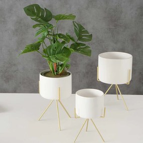 SUPORT GHIVECI, H 19 CM, CERAMICA/METAL, ALB/AURIU