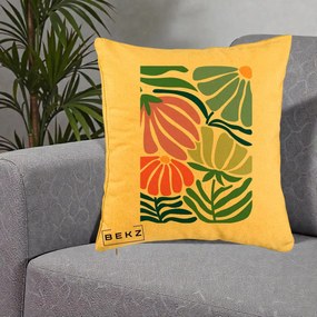 Perna Decorativa Flori Grafice Multicolore Modern, 40x40 cm, Galben, Husa Detasabila, Perna Inclusa, BEKZ®