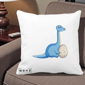 Perna Decorativa Brontosaur cu Ou, 40x40 cm, Alba Mata, Husa Detasabila, Perna Inclusa, BEKZ®