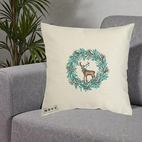 Perna Decorativa Coroana Turcoaz cu Ren, 40x40 cm, Ecru, Husa Detasabila, Perna Inclusa, BEKZ®