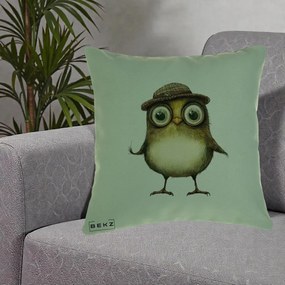 Perna Decorativa Pui Intelectual cu Palarie Tweed, 40x40 cm, Verde, Husa Detasabila, Perna Inclusa, BEKZ®