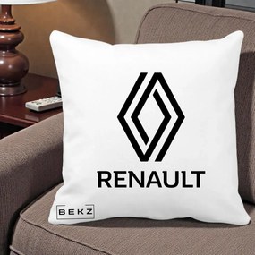 Perna Personalizata cu emblema Renault, 40x40 cm, Alba Mata, Husa Detasabila, Perna Inclusa, BEKZ®