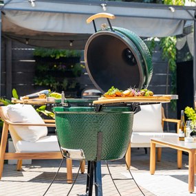 Grătar ceramic pentru cărbuni cu rafturi laterale, grilă de 52 cm