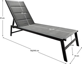 Şezlong de grădină poziţionabil, negru/gri, LOPEZ