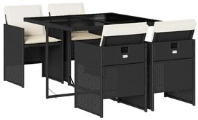 3210534 vidaXL Set mobilier de grădină cu perne, 5 piese, negru, poliratan