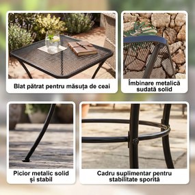 Outsunny Masuta pentru Gradina din Otel cu Blat Perforat, Masuta Patrata pentru Exterior 45x45x50 cm, Negru | AOSOM RO