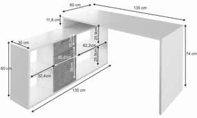 Birou pe colt , 135x135 cm , 5 culori la alegere , Bortis Impex alb/gri beton