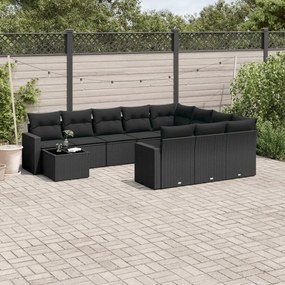 3251862 vidaXL Set canapele de grădină cu perne, 11 piese, negru, poliratan