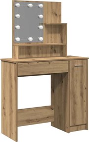 vidaXL Masă de toaletă cu LED, stejar artizanal, 86,5x35x136 cm