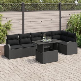 vidaXL Set de canapele de grădină vitaXL, 7 piese, cu perne, din rattan poliester negru