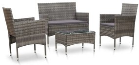 Set mobilier de gradina cu perne, 4 piese, gri, poliratan