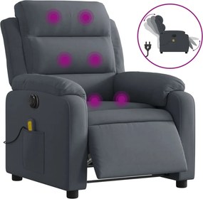 vidaXL Fotoliu electric de masaj rabatabil, gri închis, catifea