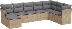 vidaXL Set canapele de grădină, 8 piese, cu perne, bej, poliratan