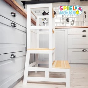 Turn de învățare PLAY din pin, 93x56x49, albă/natur maro Spielwerk