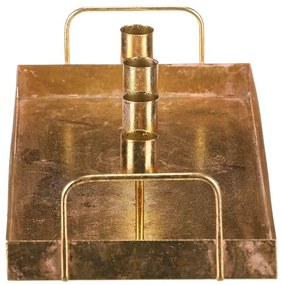Sfeșnic metalic pentru 4 lumânări conice,dreptunghiular, auriu, 36 x 16 x 7 cm