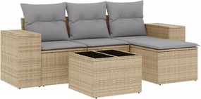 vidaXL Set canapele de grădină cu perne, 5 piese, bej, poliratan