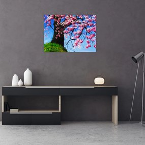 Tablou pe sticlă - Cireș înflorit - pictură (70x50 cm)