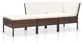 vidaXL Set mobilier de grădină cu perne, 3 piese, maro, poliratan