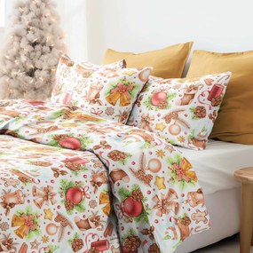 Goldea lenjerie de pat din 100% bumbac - decorațiuni de crăciun pe alb 140 x 200 și 50 x 70 cm