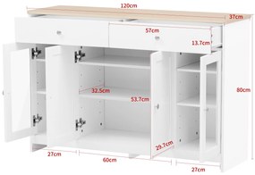 Comodă modernă cu suprafață din lemn, Alb+Culoare naturală | Aosom Romania