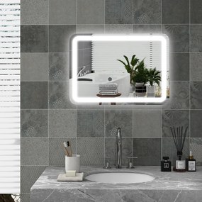 kleankin Oglindă LED, pentru Baie și Machiaj,lumina Reglabilă cu 3 Temperaturi de Culoare, Design anti-aburire, 70x50 cm, Argintiu | Aosom Romania