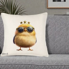 Perna Decorativa Pui Gold Star cu Ochelari Aurii, 40x40 cm, Crem Reliefat, Husa Detasabila, Perna Inclusa, BEKZ®