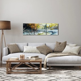 Tablou - Râu de iarnă, pictură în ulei (cu ceas) (90x30 cm)