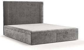 Pat matrimonial gri tapițat cu spațiu de depozitare 160x200 cm Mavel – Maison de Rêve