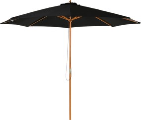 Outsunny Umbrelă de Grădină 3 m cu Stâlp din Lemn, 8 Spițe și Acoperire din Poliester, Neagră | Aosom Romania