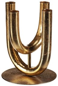 Sfeșnic metalic cu 4 brațe pentru lumânări conice,auriu, 14 x 14 x 18 cm