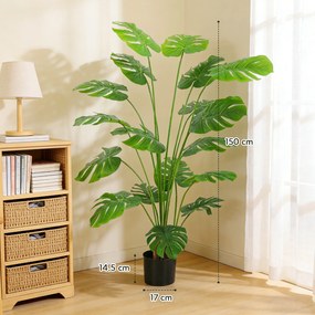 HOMCOM Plantă artificială arbore Monstera deliciosa cu ghiveci inclus înălțime 150 cm interior verde | Aosom Romania