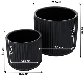 Ghivece de flori din ceramică, set de 2, negru mat, KELSO