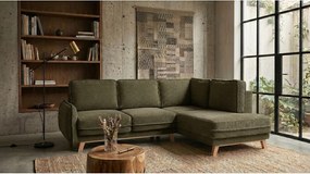 Colțar verde extensibil cu tapițerie din catifea reiată (cu colț pe partea dreaptă) Tori – Bonami Selection