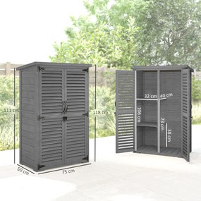 Outsunny Dulap de grădină Remiză pentru unelte din lemn 2 rafturi Acoperiș bitumat Uși cu obloane Blocabil 75 x 50 x 118cm Gri | Aosom Romania