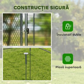 PawHut Țarc pentru Găini de Exterior, 4x3x2m 12㎡ Adăpost pentru Găini din Oțel Galvanizat cu Acoperiș Impermeabil Anti-UV și Închidere Dublă, Coteț pentru Păsări, Animale Mici, Iepuri și Rațe | Aosom Romania