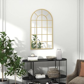 HOMCOM Oglindă de perete, design tip fereastră, oglindă de hol, ramă metalică, 110 x 65 cm, Gold | Aosom Romania