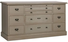 Comoda gri, din lemn de pin, cu 10 sertare, aspect vintage, Country