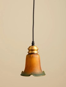 Lustră din sticlă texturată camel și verde cu structură din alamă antichizată, formă florală cu margini ondulate, 17 × 14 cm, „Arabion"