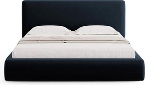 Pat tapitat cu tablie si lada depozitare, Colonel, Cosmopolitan Design, 160x200 cm, catifea, albastru inchis