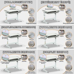 HOMCOM Set Masă și Scaun pentru Copii 6-12 ani, Reglabil pe Înălțime, cu Blat Înclinabil la 45°, 66x47x52-77 cm, Gri | Aosom Romania