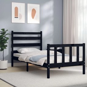 3192030 vidaXL Cadru de pat cu tăblie, negru, 100x200 cm, lemn masiv