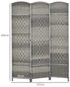 HOMCOM Paravan interior din lemn 3 panouri separator de cameră pliabil pentru sufragerie dormitor 135 x 180 cm gri | Aosom Romania