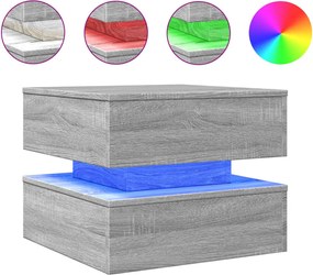 vidaXL Măsuță de cafea cu lumini LED, gri sonoma, 50x50x40 cm
