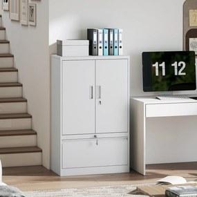 HOMCOM Dulap pentru Birou cu Raft Interior Reglabil și Sertar Alb | Aosom Romania