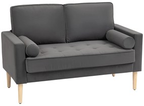HOMCOM Canapea 2 locuri elegantă din catifea 127 cm cu perne groase, 2 perne și șezut captușit, gri | Aosom Romania