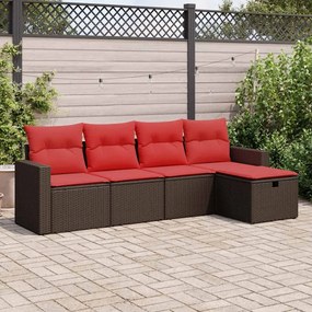 vidaXL Set canapele de grădină cu perne, 5 piese, maro, poliratan